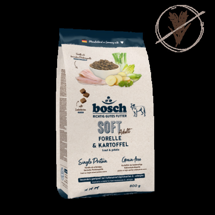 Сухий корм для собак Бош Софт Плюс з фореллю та картоплею (0,8 кг), Bosch Soft Plus Adult Trout & Potato (0,8 кг)