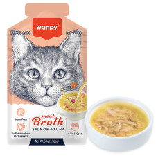 Wanpy Meat Broths Salmon&Tuna ВАНПІ СУП З ЛОСОСЕМ І ТУНЦЕМ беззерновий рідкий корм для котів, пауч 50г