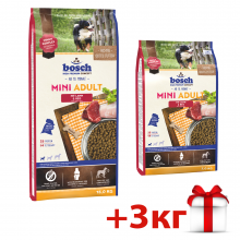 Акція Корм для собак Бош Міні Едалт (ягня та рис) 15 кг+ 3 кг
