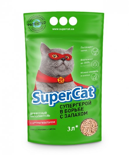 Древесный наполнитель с ароматизатором Super Cat (3 кг) - 1