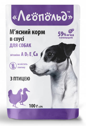 М'ясний корм для собак Леопольд в соусі з птицею (100 г) - 1