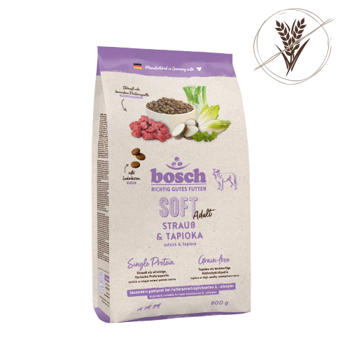 Сухий корм для собак Бош Софт Плюс зі страусом та тапіокою (0,8 кг), Bosch Soft Plus Adult Ostrich & Tapioca (0,8 кг) - 1