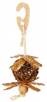 Мяч плетенный для птиц на веревке - 1
