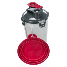 Контейнер для їжі та води з силіконовою мискою для собак (2х035л/11х23см) (червоно-чорний)